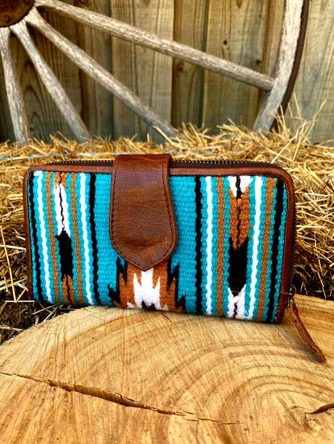 Western Saddle Blanket Wallet Genuine Wool and Leather Purse SJK