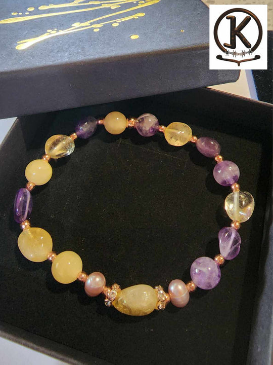 Jewellery - Genuine Multi Freshwater Pearl, Citrine & Amethyst Bracelet