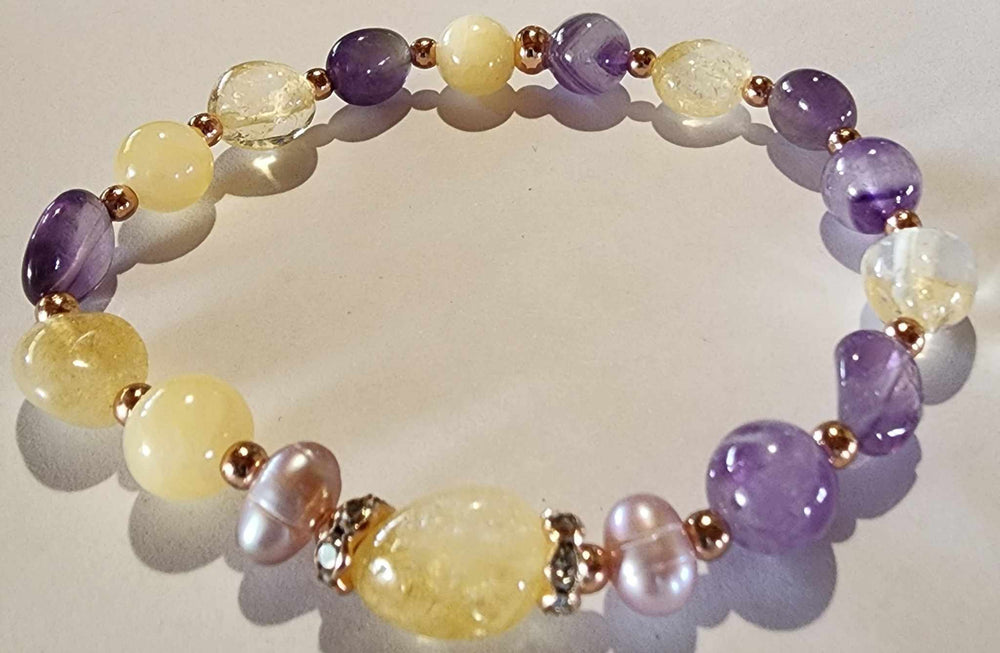 Jewellery - Genuine Multi Freshwater Pearl, Citrine & Amethyst Bracelet