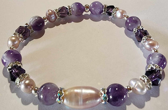 Jewellery - Genuine Multi Freshwater Pearl & Amethyst Bracelet