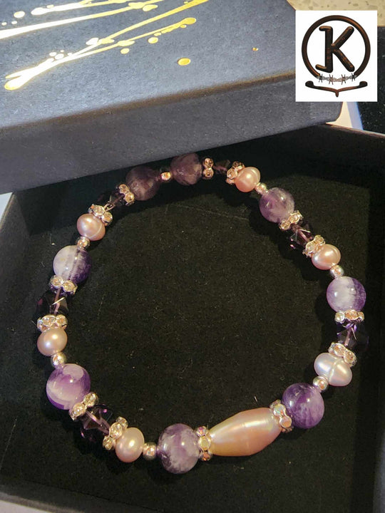 Jewellery - Genuine Multi Freshwater Pearl & Amethyst Bracelet