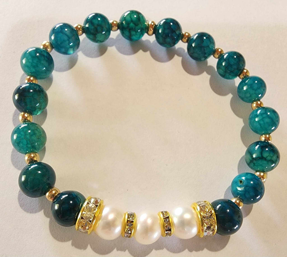 Jewellery - Genuine Multi Freshwater Pearls & Vein Agate Bracelet