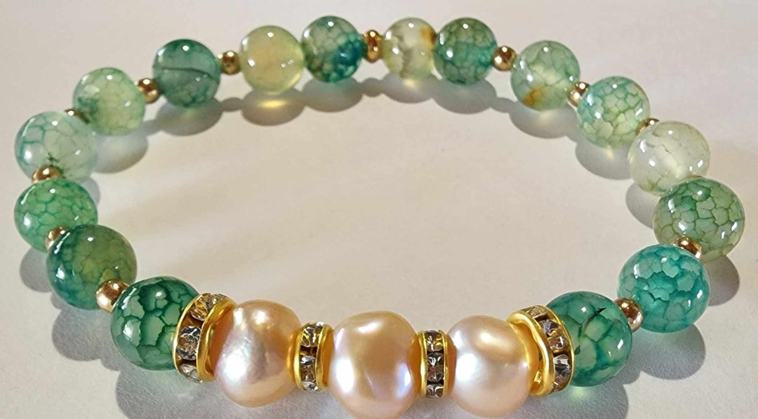 Jewellery - Genuine Multi Freshwater Pearls & Vein Agate Bracelet