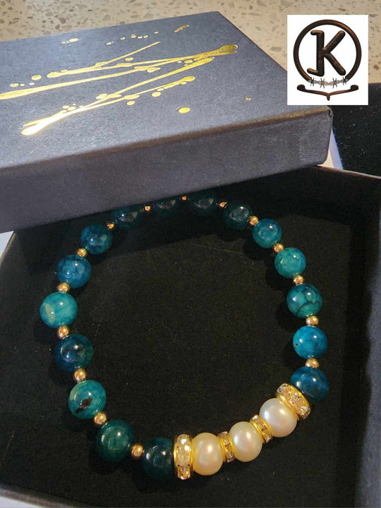 Jewellery - Genuine Multi Freshwater Pearls & Vein Agate Bracelet