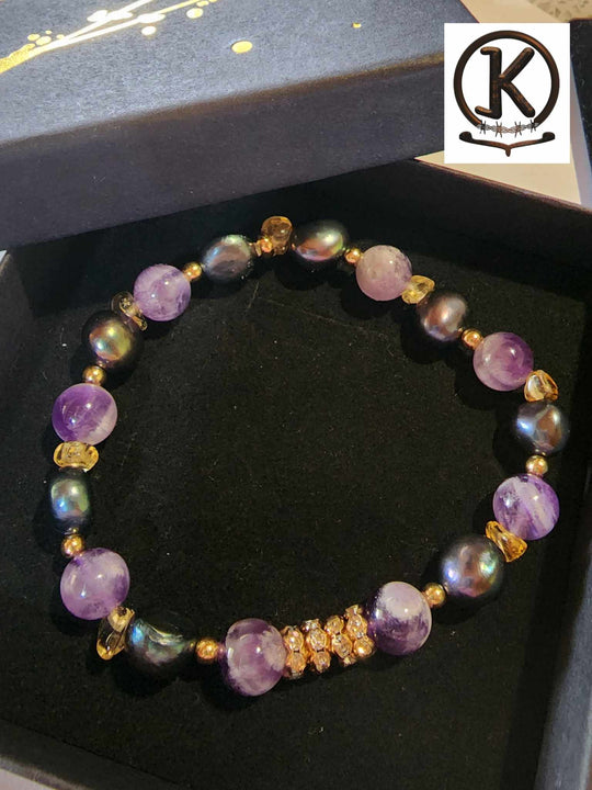 Jewellery - Genuine Multi Freshwater Pearl, Citrine & Amethyst Bracelet