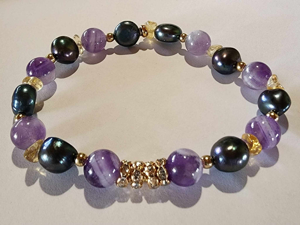 Jewellery - Genuine Multi Freshwater Pearl, Citrine & Amethyst Bracelet