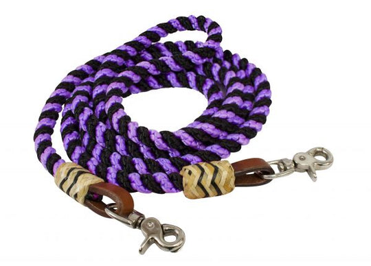 Reins -  8FT rolled nylon barrel reins Purple/Black