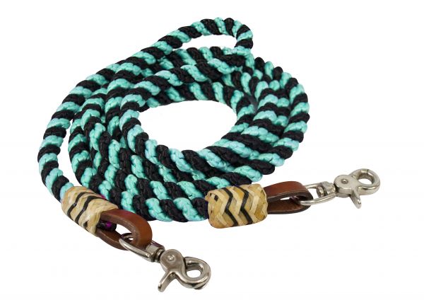 Reins -  8FT rolled nylon barrel reins Turquoise /Black