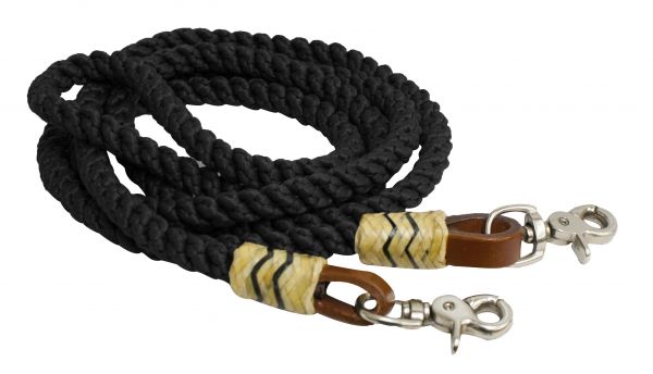 Reins -  8FT rolled nylon barrel reins Black