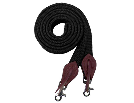 Reins -   8' flat cotton roping/barrel reins with scissor snap ends Black