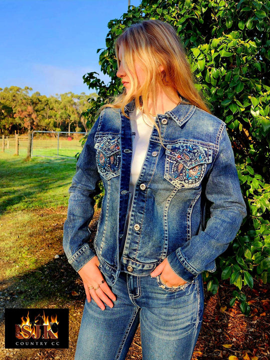 Grace in  La Denim Cowgirl Jacket Embroidery Size  Sm , XL