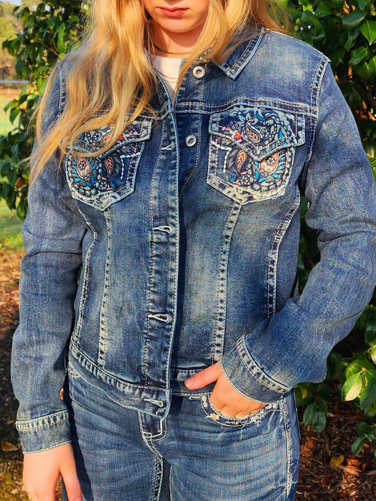 Grace in  La Denim Cowgirl Jacket Embroidery Size  Sm , XL