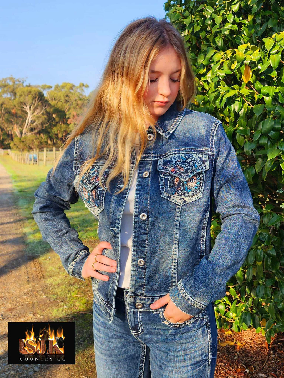 Grace in  La Denim Cowgirl Jacket Embroidery Size  Sm , XL