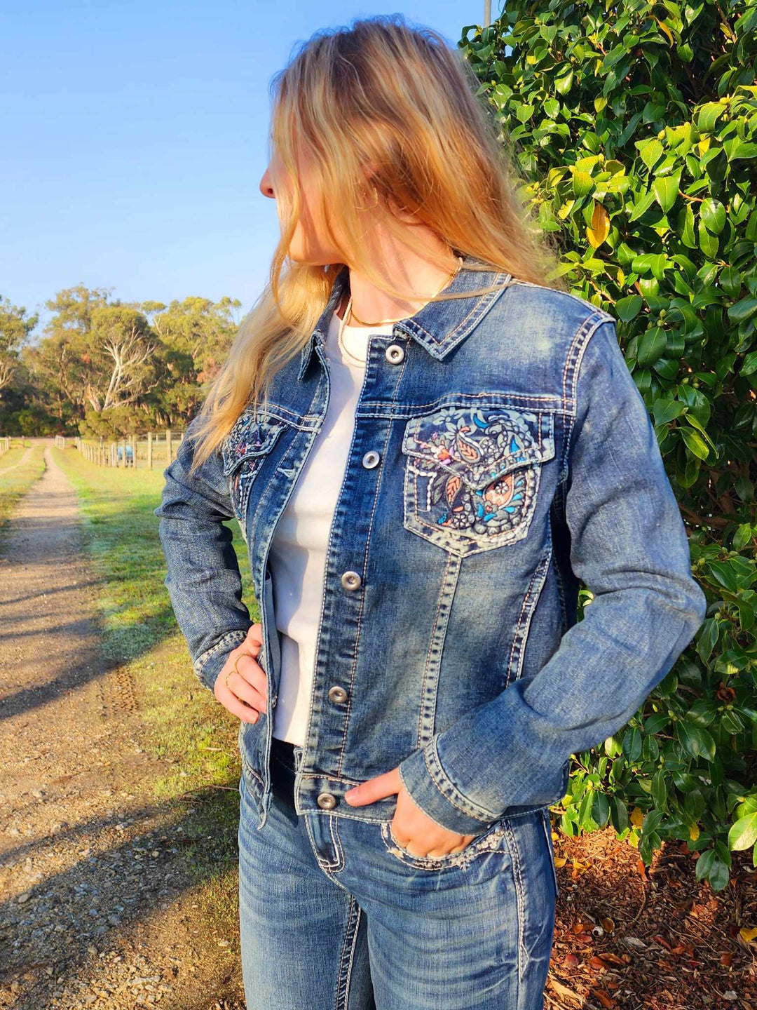 Grace in  La Denim Cowgirl Jacket Embroidery Size  Sm , XL