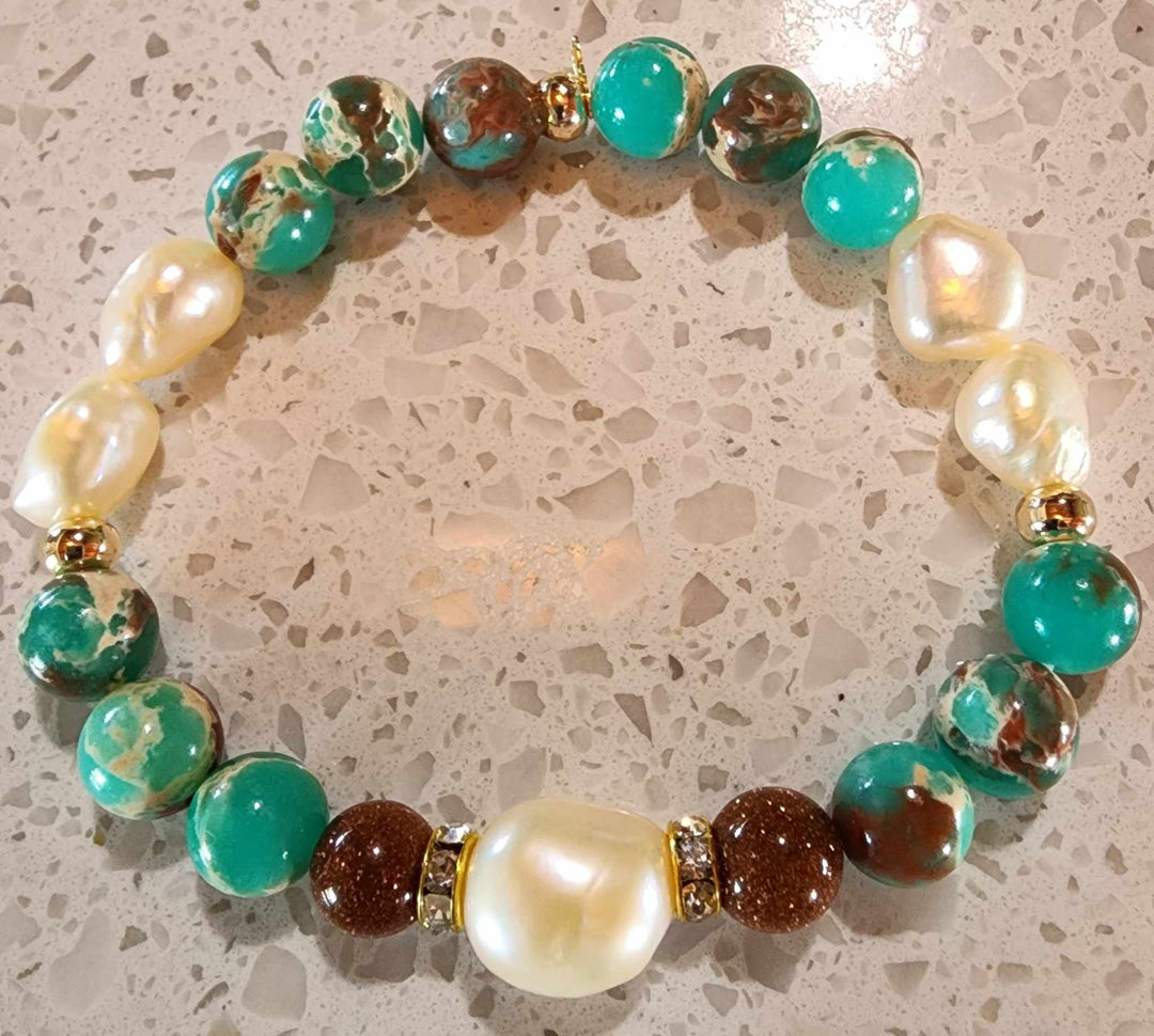 Jewellery - Genuine Semi Precious Gemstone & Freshwater Pearl Bracelet