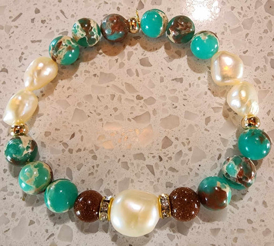 Jewellery - Genuine Semi Precious Gemstone & Freshwater Pearl Bracelet