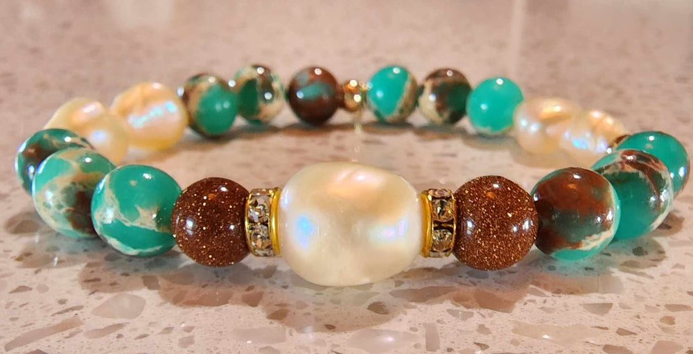 Jewellery - Genuine Semi Precious Gemstone & Freshwater Pearl Bracelet