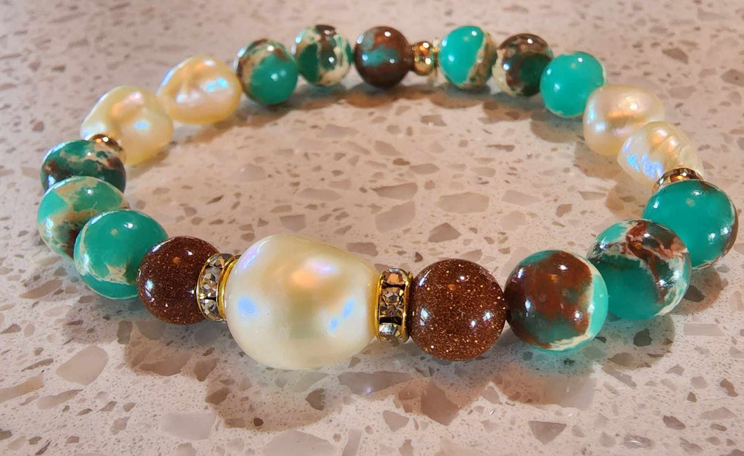 Jewellery - Genuine Semi Precious Gemstone & Freshwater Pearl Bracelet