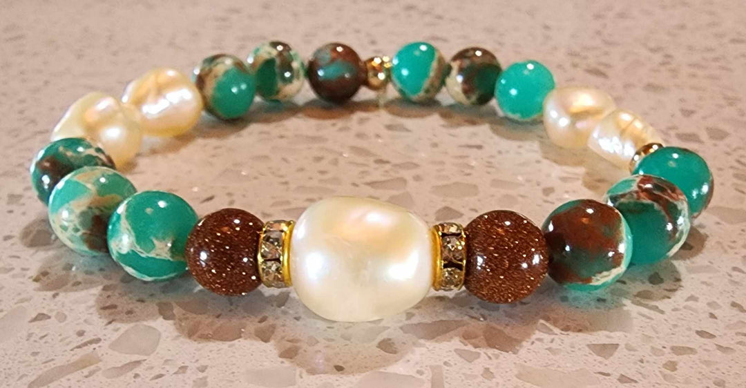 Jewellery - Genuine Semi Precious Gemstone & Freshwater Pearl Bracelet