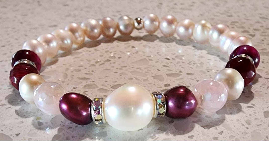 Jewellery - Genuine Semi Precious Gemstone & Freshwater Pearl Bracelet