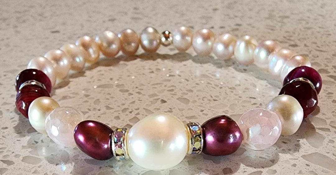 Jewellery - Genuine Semi Precious Gemstone & Freshwater Pearl Bracelet