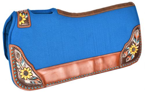 Western Saddle Pad Felt Contoured 31x32  Turquoise Buckstitch trim