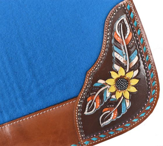 Western Saddle Pad Felt Contoured 31x32  Turquoise Buckstitch trim