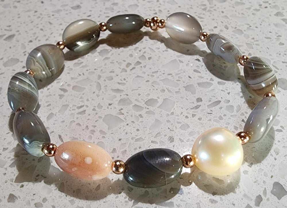 Jewellery - Genuine Semi Precious Gemstone & Freshwater Pearl Bracelet