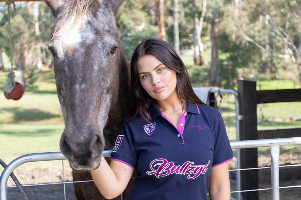 Bullzye Belle Navy Polo Cotton Top