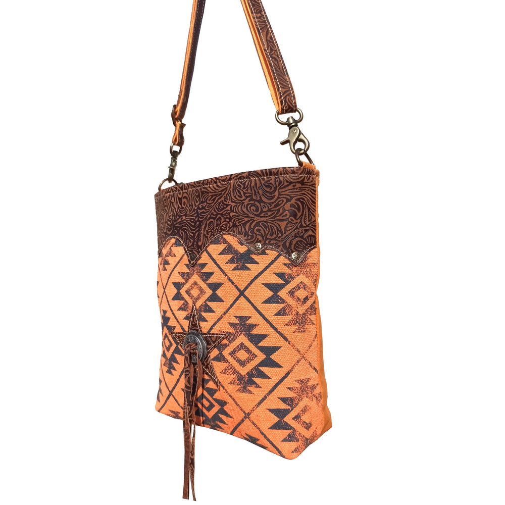 Western Leather & Canvas Crossbody Bag