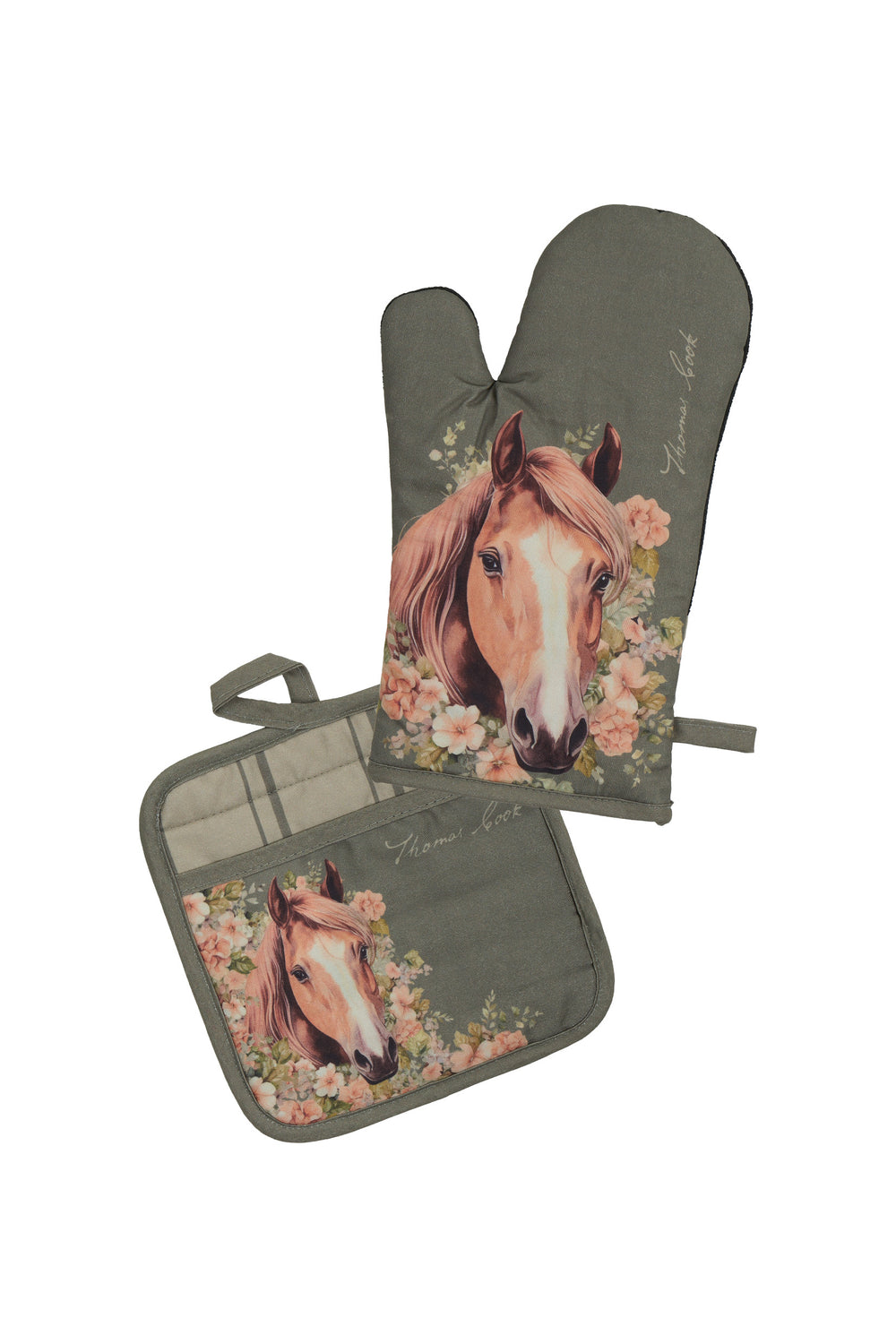 Thomas Cook Oven Mitt Set - Sage Horse