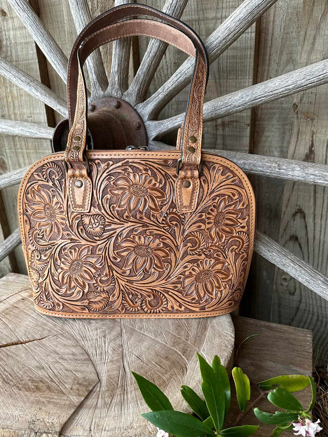 American Darling Genuine Tooled Leather Tote Handbag