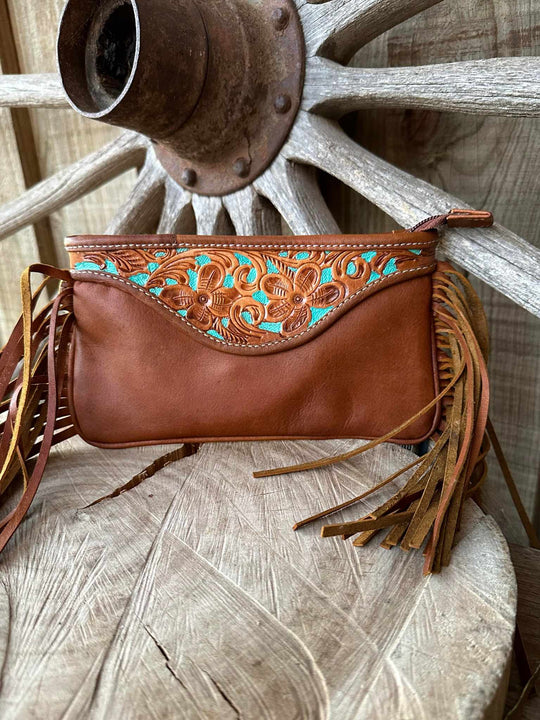 American Darling Genuine Tooled Leather Crossbody Clutch