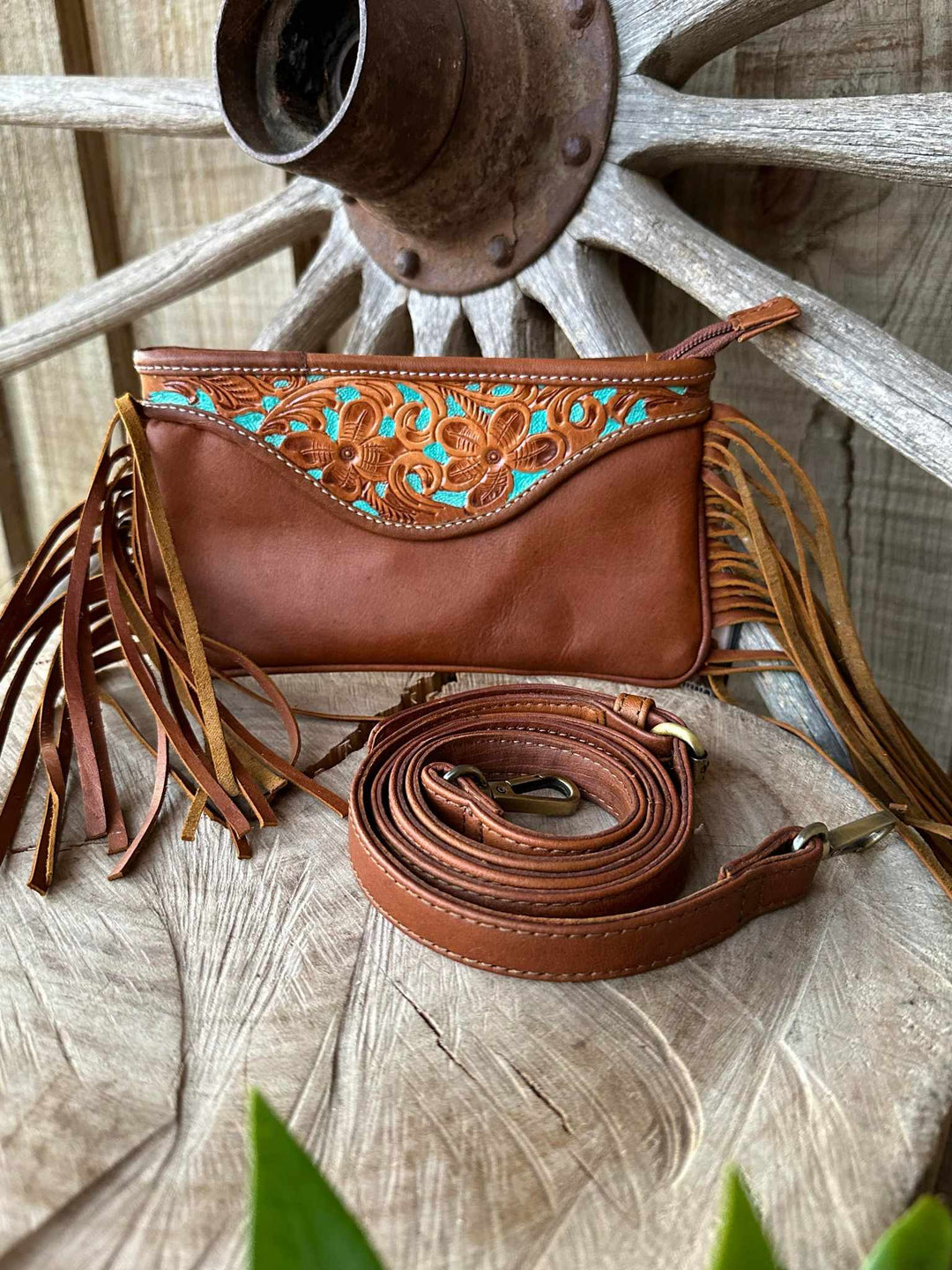 American Darling Genuine Tooled Leather Crossbody Clutch