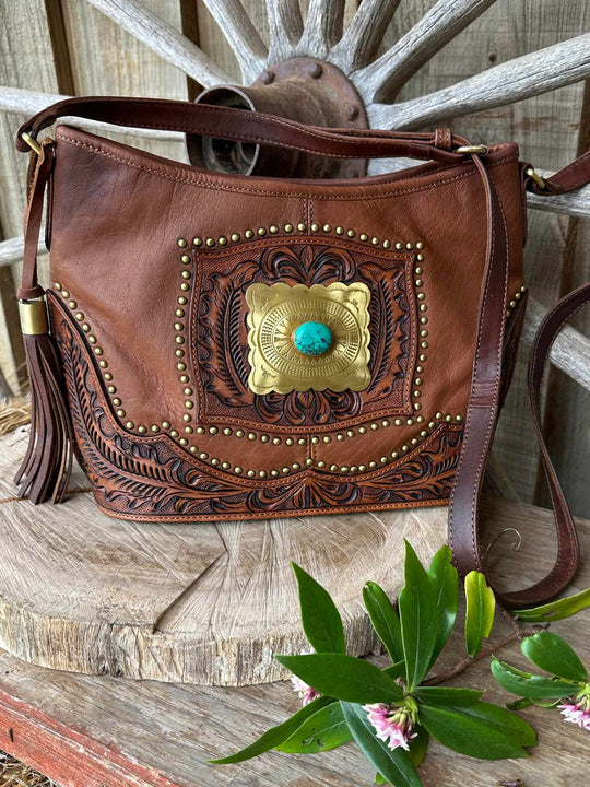 American Darling Genuine Leather  Western Buckle Crossbody