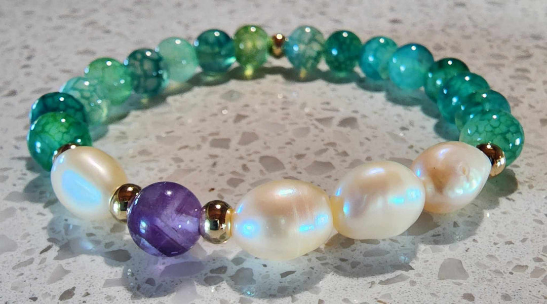 Jewellery - Genuine Semi Precious Gemstone & Freshwater Pearl Bracelet