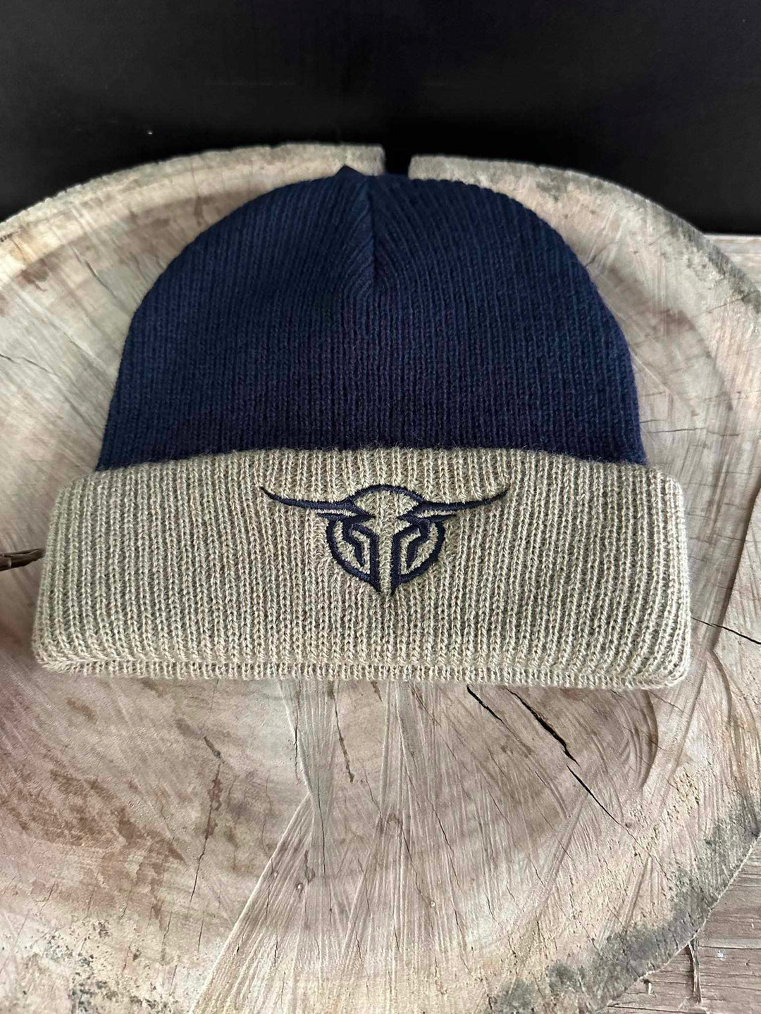 Bullzye Authentic Beanie  Navy/Tan