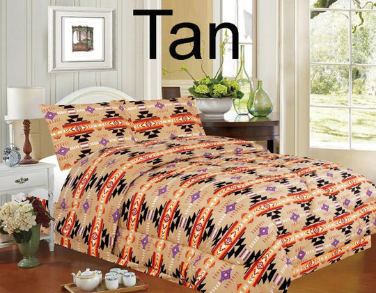 4PC Queen Size Tan Aztec Sheet Set