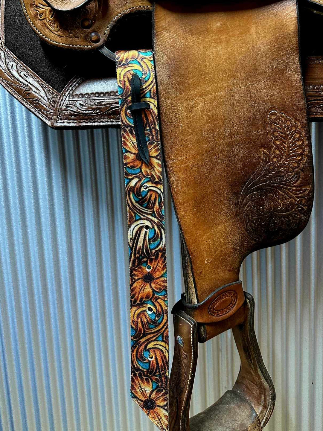 Billett - Western Billett Latigo Tie Strap and Latigo Set Dogwood Print