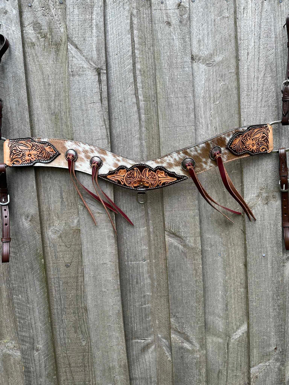 Tripping- Floral tooled Breastcollar w Cowhide Breastplate