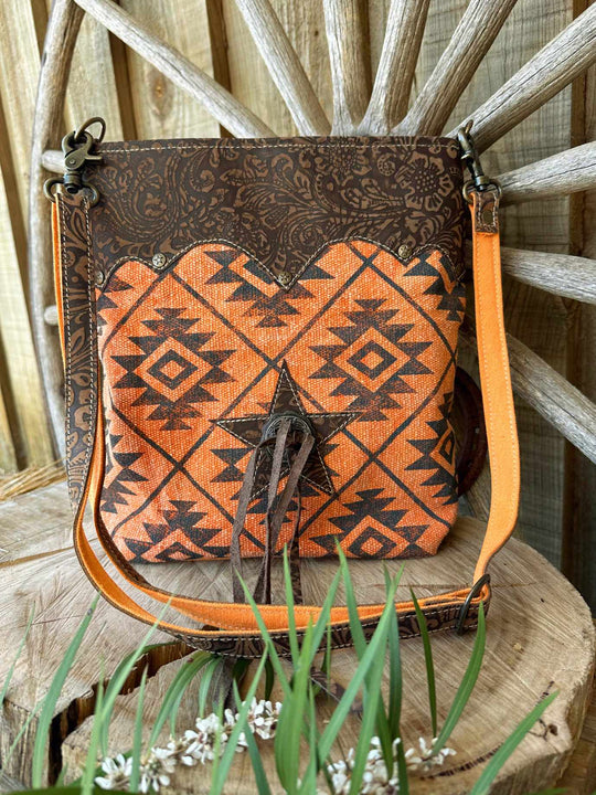 Western Leather & Canvas Crossbody Bag