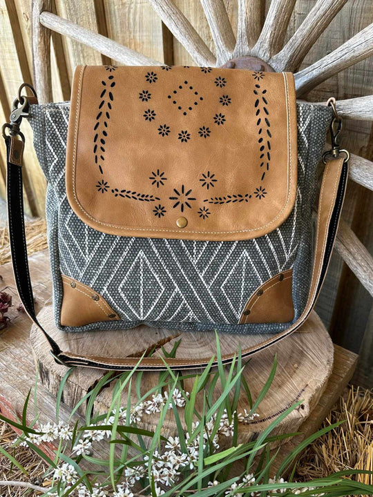 Western Leather & Canvas Crossbody Bag