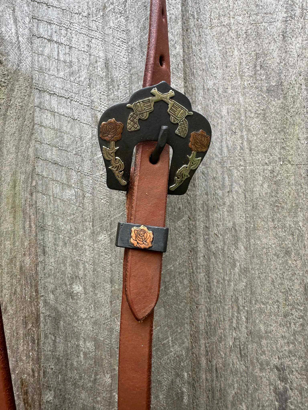 Western Bridle One Ear leather headstall with Fancy Buckle