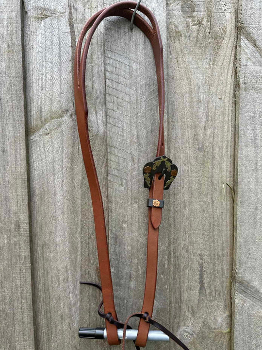 Western Bridle One Ear leather headstall with Fancy Buckle