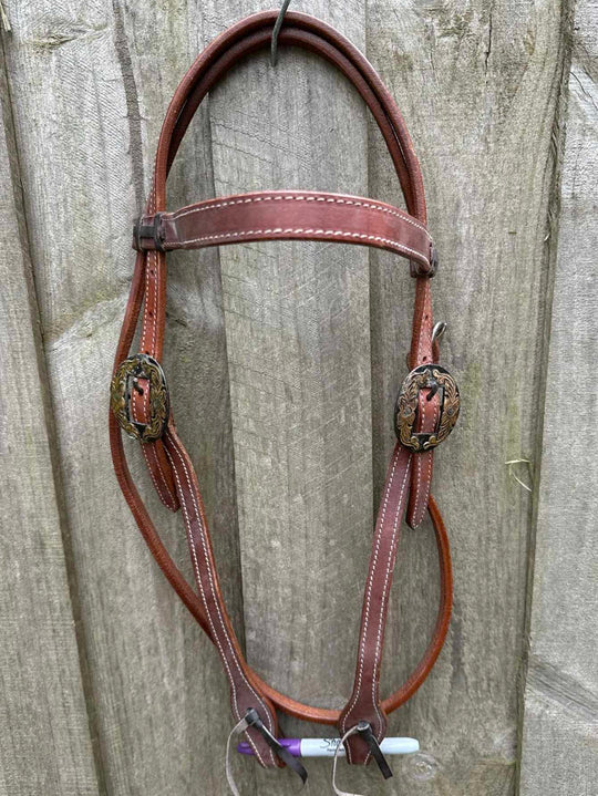 Western Bridle Leather Browband Headstall Fancy Buckle