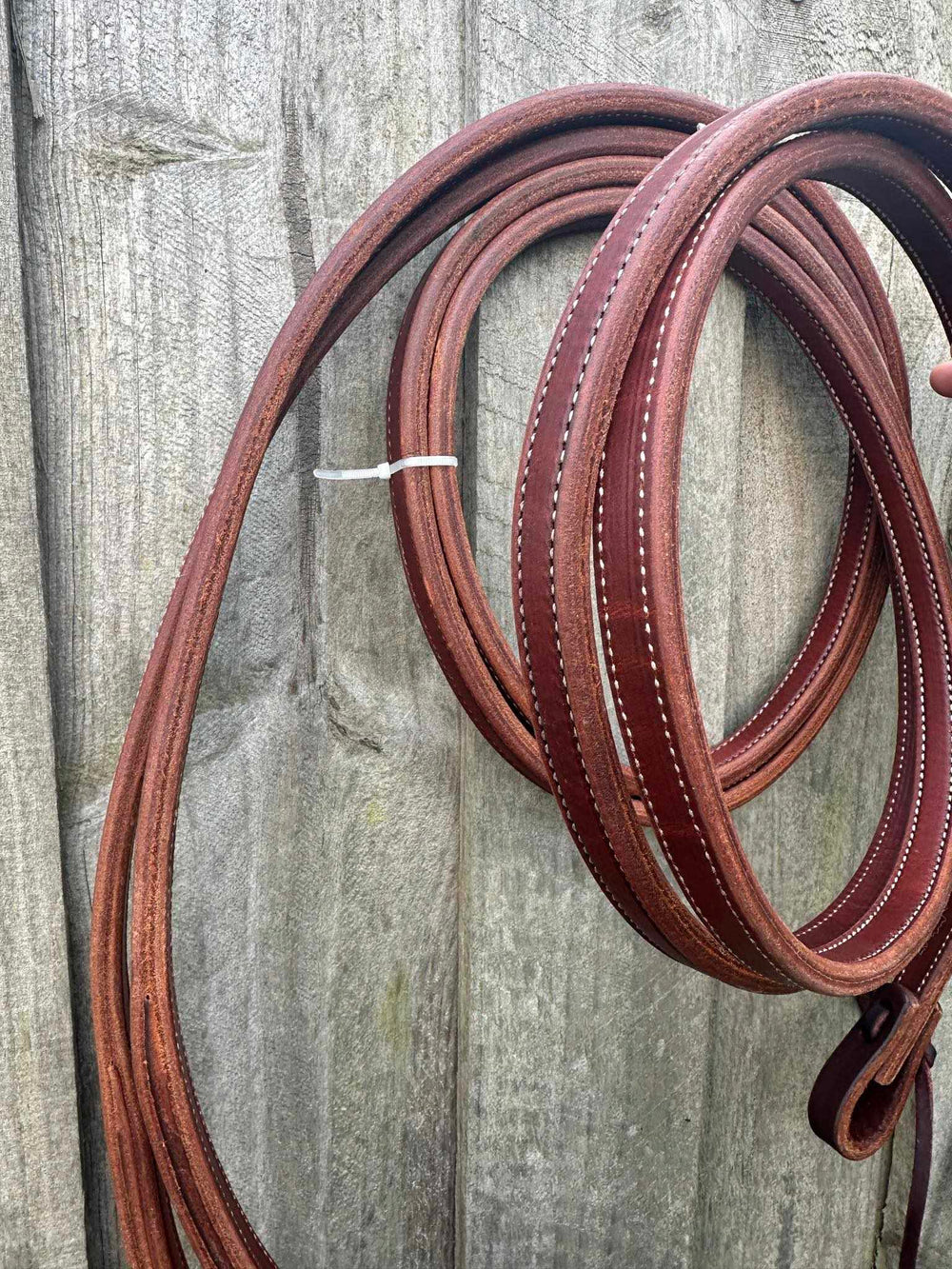 Reins - Quality Harness Leather Stitched Split Reins 5/8"  DFT Weighted Ends