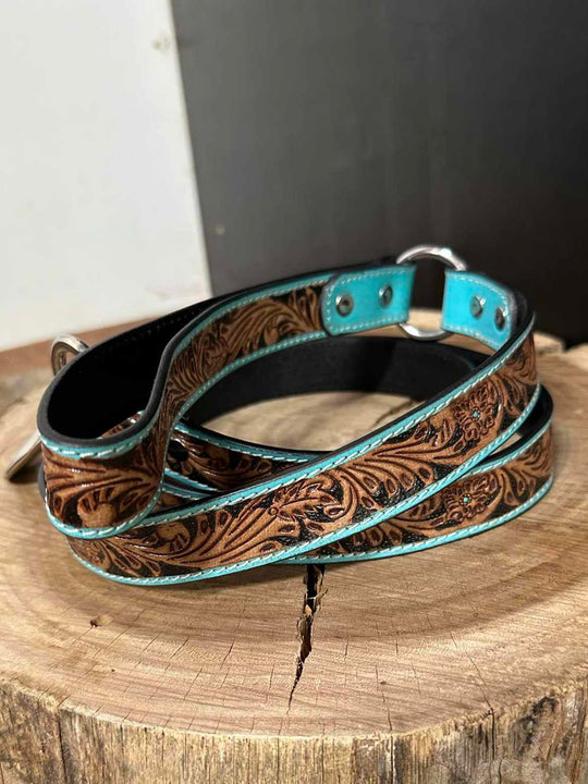 Lead - Leather Dog lead Turquoise Detail