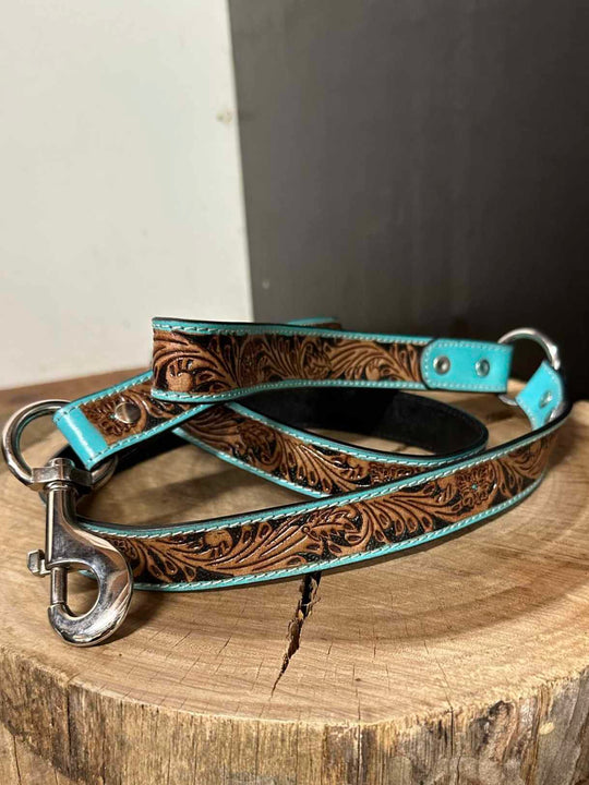 Lead - Leather Dog lead Turquoise Detail