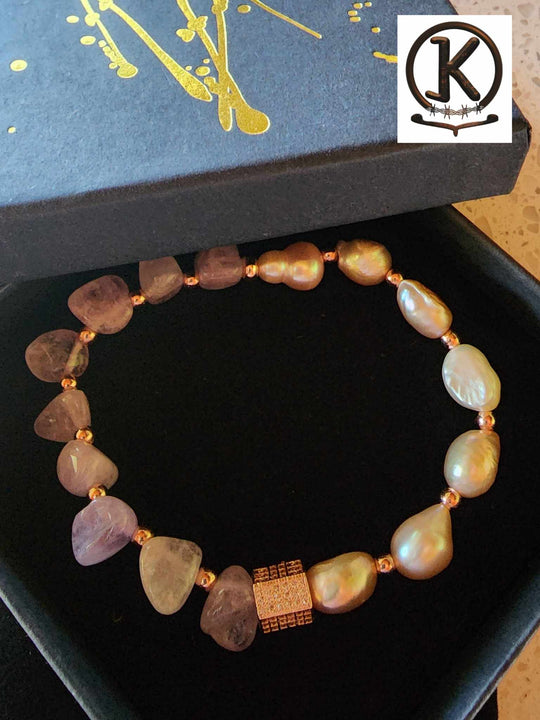 Jewellery - Genuine Semi Precious Gemstone & Freshwater Pearl Bracelet