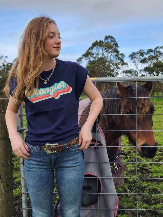 Wrangler Western EVE Navy Tee Shirt  Tank Top 8 10, 12, `